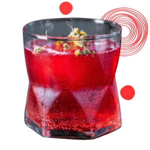 Gypsy Fortune Teller cocktail with chamomile-infused gin and berry infusion, served with garnish